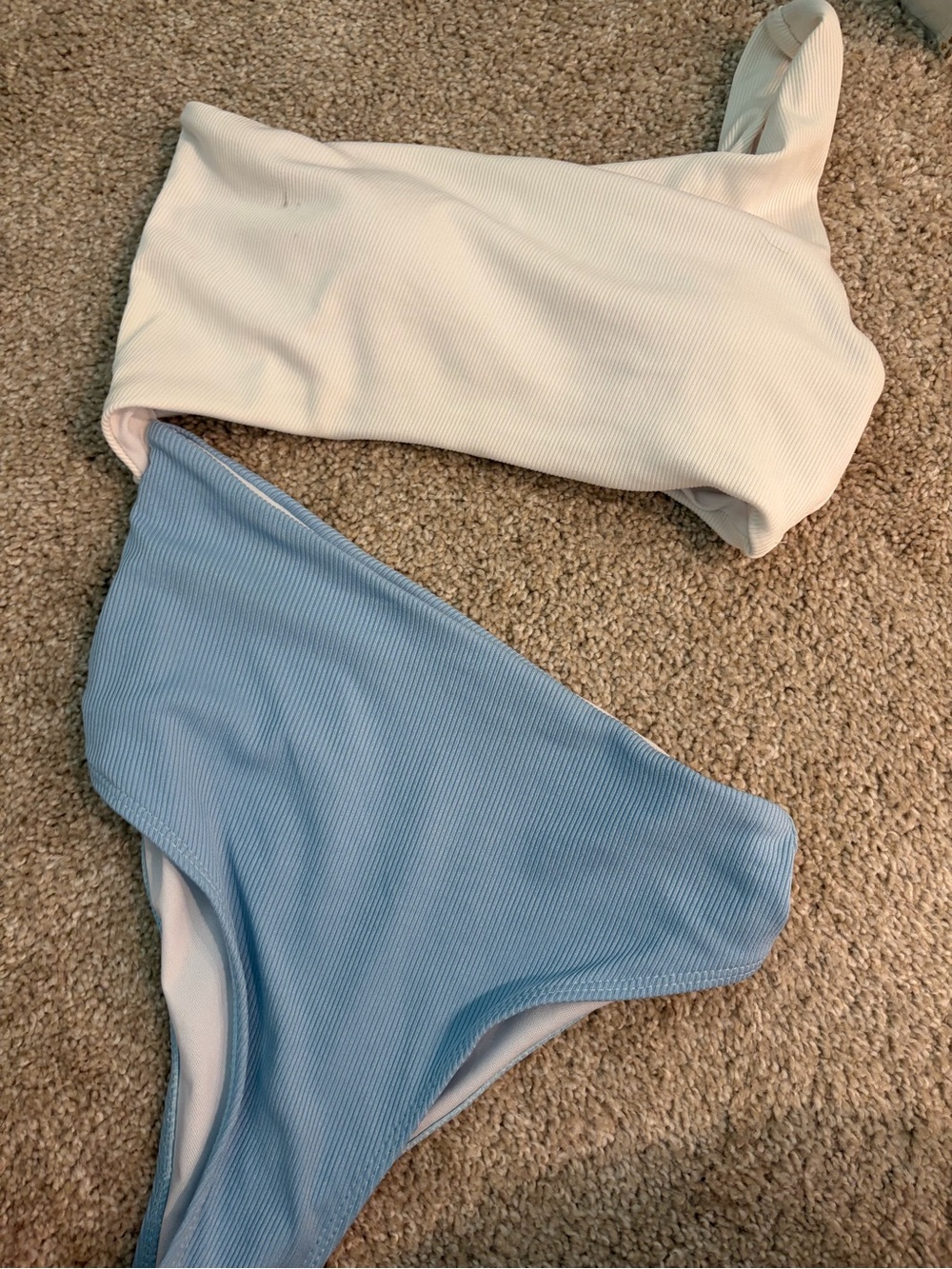 Kids Ribbed Two-Tone Bikini Bottoms - White & Light Blue